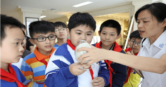 江海小学学生在上海银河集团实业有限公司展厅参观再生塑料粒子